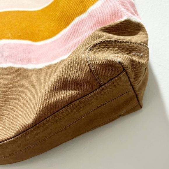 J CREW Women’s Orange Ombré Stripe Heavy Canvas Tote Travel Beach 17” X 13” - Picture 3 of 14